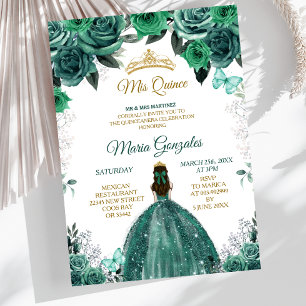 Convite Ouro & Caçador Esmeralda Verde Mis Quince
