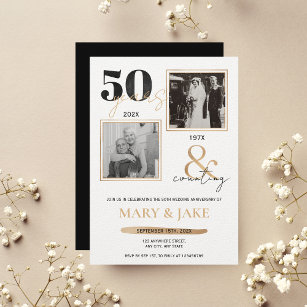 Convite Ouro Casamento Aniversário Então e Agora 50 anos
