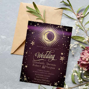 Convite Ouro Celestial Sol E Estrelas Lua Casamento Borgon