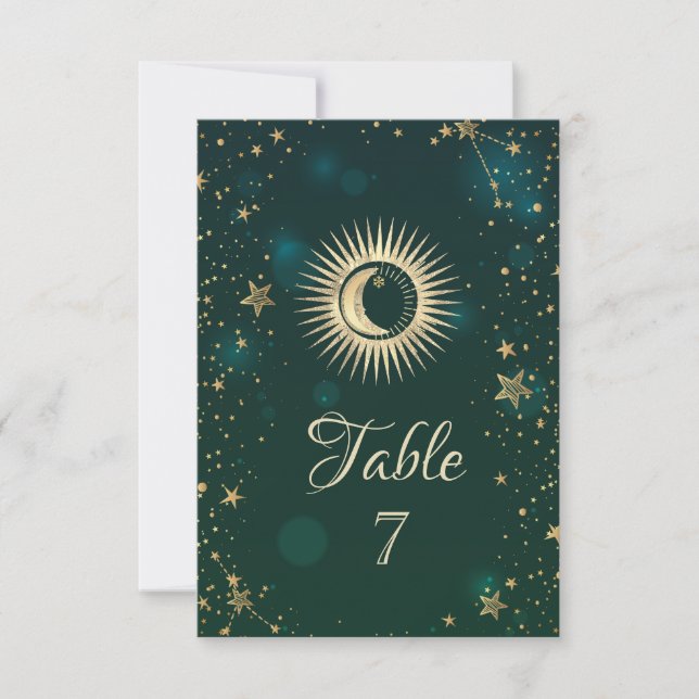Convite Ouro Celestial Sol E Lua Estrelas Verde (Frente)