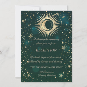 Convite Ouro Celestial Sol E Lua Estrelas Verde