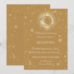 Convite Ouro Celestial Sol E Lua Estrelas Vintage