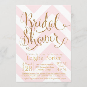 Convite Ouro Chevron do rosa do chá de panela do brilho