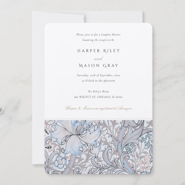 Convite Ouro clássico do Chá casal Lily Elegante Pastel (Frente)