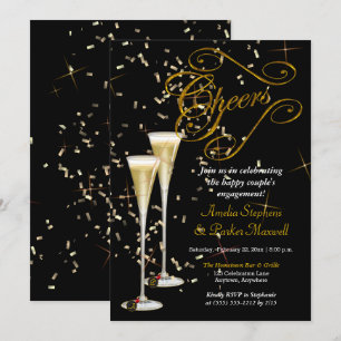 Convite Ouro Confetti Champagne Festa de noivado de Saúde