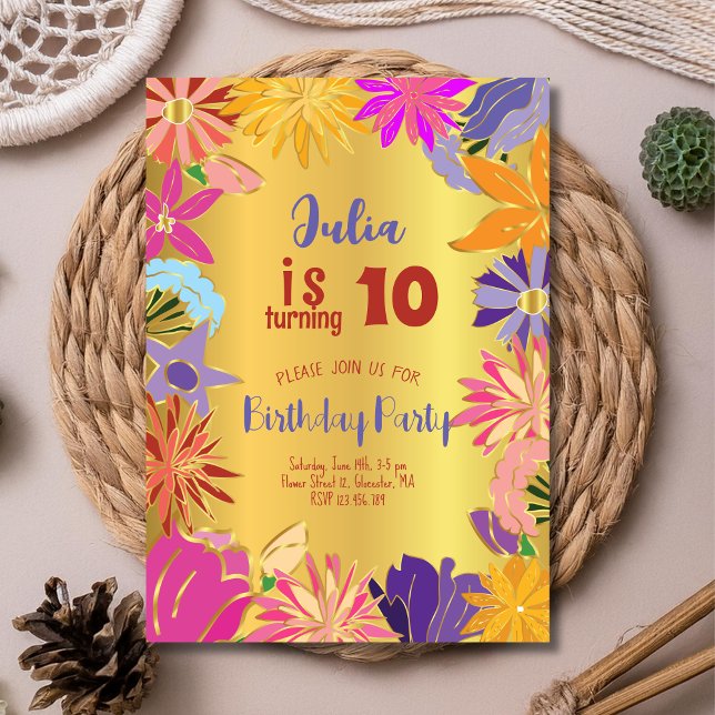 Convite Ouro contorno flores Aniversário (Criador carregado)