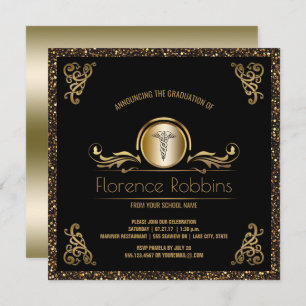 Convite Ouro da festa de formatura   da enfermeira do RN