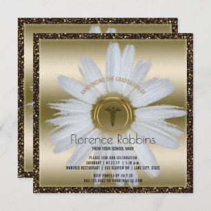 Convite Ouro da margarida da graduação da enfermeira do