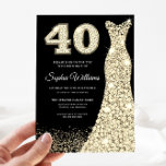 Convite Ouro de aniversário de 40 anos de desvio do  preto<br><div class="desc">Variações de Convite Preto de aniversário de 40 anos de ouro de Vestido de do  Sparkle para o convite e itens correspondentes na nossa loja</div>