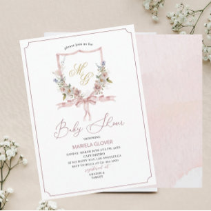 Convite Ouro de aquarela Flores rosa creme bebê Showe