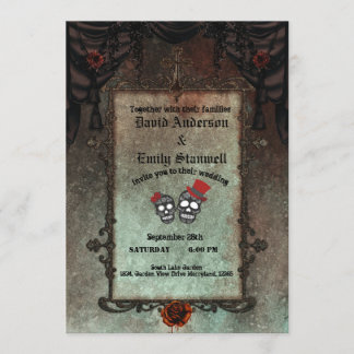 Convite Ouro de Casamento de Halloween Preto do Espelho Gó