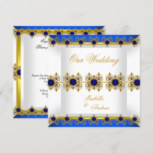 Convite Ouro de Casamento Royal Blue Gema Branco