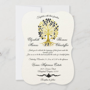 Convite Ouro de Casamento Sofisticado do Eterno de Vida