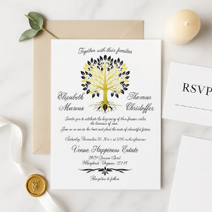 Convite Ouro de Casamento Sofisticado do Eterno de Vida