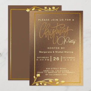 Convite Ouro de Celebração de Natal Festivo Floral