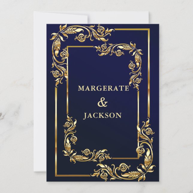 Convite Ouro de flor  moldura elegante design de casamento (Frente)