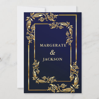 Convite Ouro de flor moldura elegante design de casamento