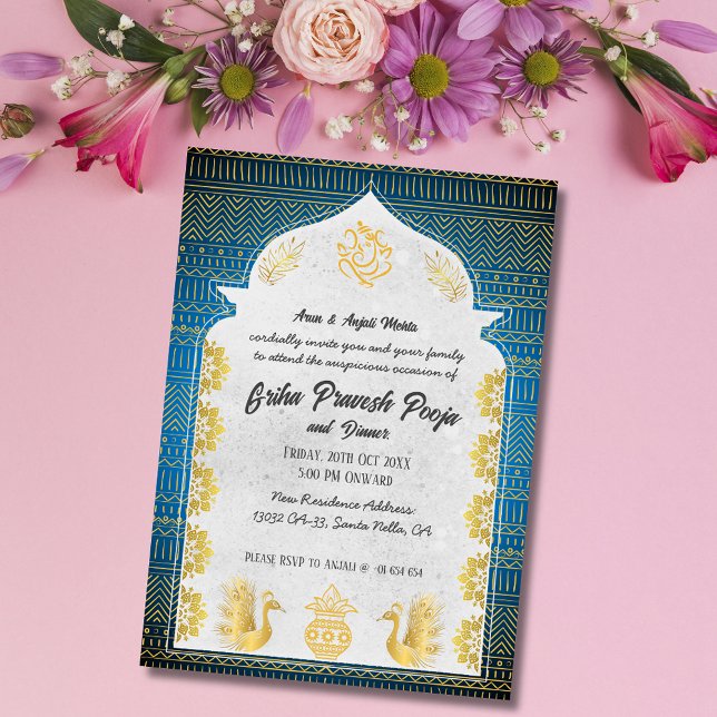 Convite Ouro de Gruhapravesam Hindu Indiano (Criador carregado)