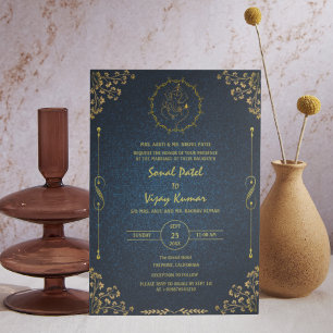 Convite Ouro de logotipo Real Indiano Hindu Wedding Ganesh