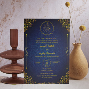 Convite Ouro de logotipo Real Indiano Hindu Wedding Ganesh