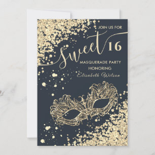 Convite  ouro de luxo de mascarada diamante 16 