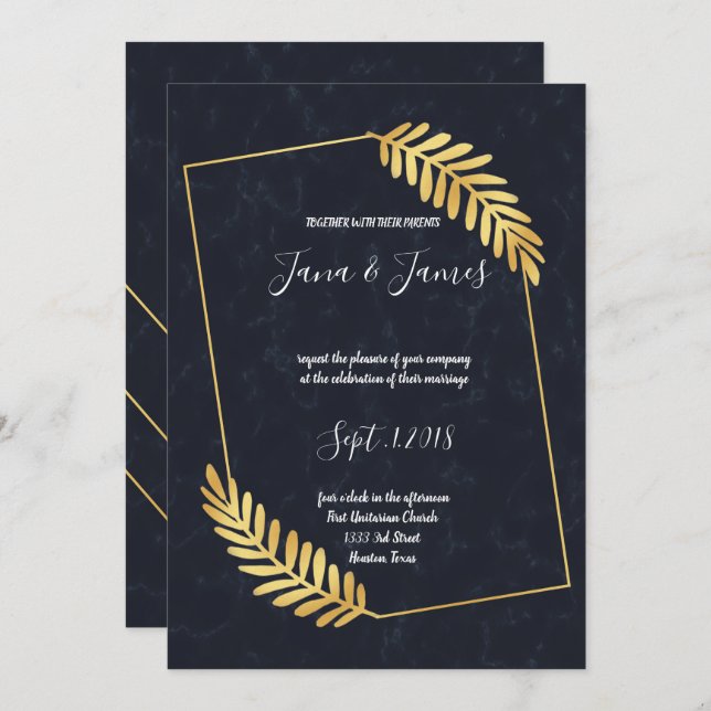 Convite Ouro de Marinho de volta do casamento (Frente/Verso)