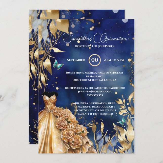 Convite Ouro de marinho Flores de madeira de borboleta de  (Frente/Verso)