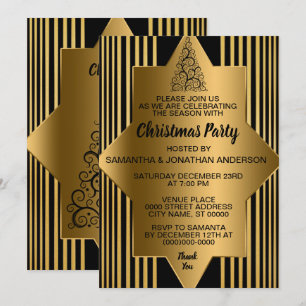 Convite Ouro de Natal Inv. Partido Elegante Geométrico Neg