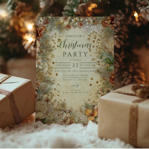 Convite Ouro de Natal Pine Greenery