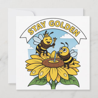 Convite Ouro de permanência - Ilustração de abelha e flor