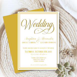 Convite Ouro de Tipografia Clássica Casamento Formal Branc