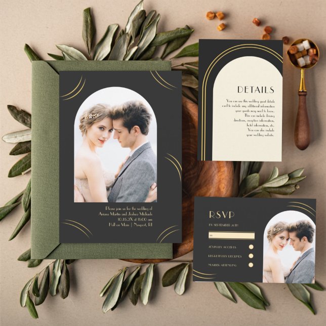 Convite Ouro Desperta Dois Casamento Fotográfico Negro (Criador carregado)