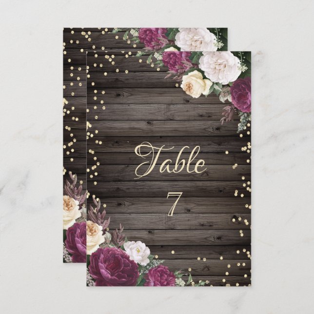 Convite Ouro Diamantes Borgonha Flores Madeira (Frente/Verso)