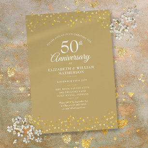 Convite ouro do 50º aniversário de casamento Hearts Confet