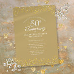 Convite ouro do 50º aniversário de casamento Hearts Confet<br><div class="desc">Com delicado ouro de corações confetti. Personalize com suas informações especiais de cinquenta anos de ouro em letras de ouro cômico. Projetado por Thisnotme©</div>