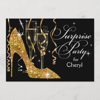 Convite Ouro do aniversário da surpresa de Champagne do