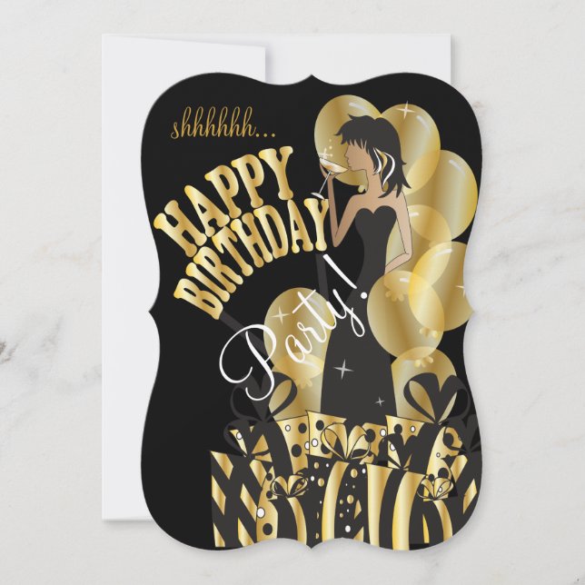 Convite Ouro do nome | da menina | DIY da diva do feliz (Frente)