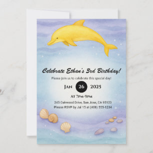 Convite Ouro Dolphin Ocean Floor Illustration Aniversário