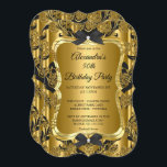 Convite Ouro Dourado Elegante 50ª Festa de aniversário Pre<br><div class="desc">Elegante 50ª Festa de aniversário de Ouro Dourado preto. Arcos Pretos Florais ornamentados</div>