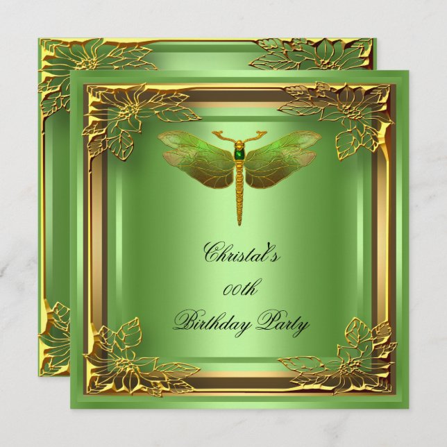 Convite Ouro Dragonfly Bolsa mensageifesta de aniversario  (Frente/Verso)