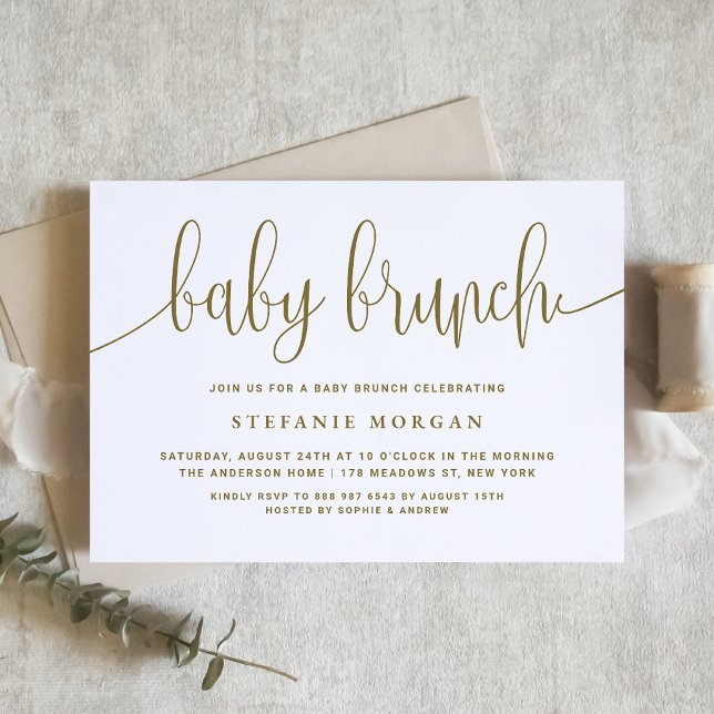 Convite Ouro e branco - caligrafia bebê Brunch (Criador carregado)