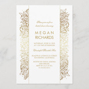 Convite Ouro e chá de panela floral branco do chique do
