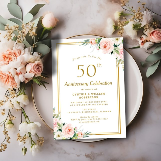 Convite ouro e rosa 50º aniversário de casamento (Criador carregado)
