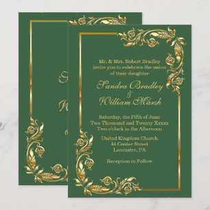 Convite Ouro Elegante de Quadro de  Verde com Impressão Do