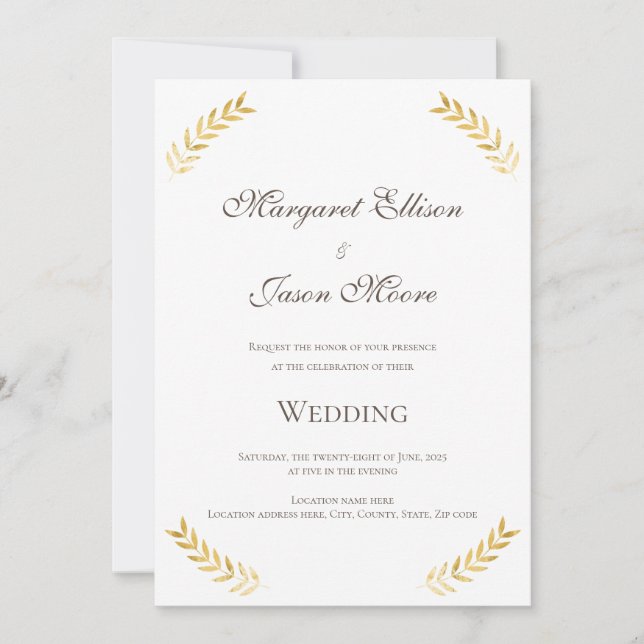 Convite Ouro Elegante deixa Dourado e casamentos castanhos (Frente)