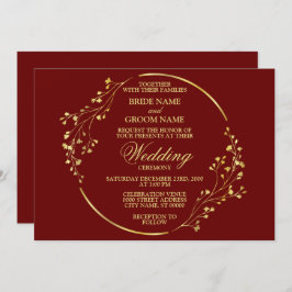 Convite Ouro Elegante Vermelhidão Geométrica Floral