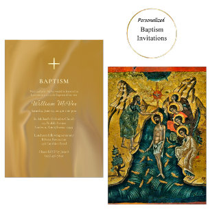 Convite Ouro Escuro e Textura Batismo Ortodoxo
