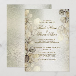 Convite Ouro Eucalyptus Elegant Wedding Shiny