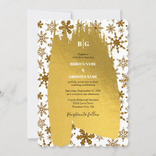 Convite Ouro Flocos de Neve Casamento de Natal Festivo
