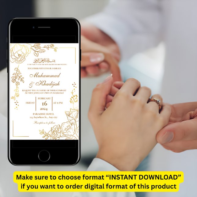 Convite Ouro Flor Moderno Casamento Muçulmano Nikah (Criador carregado)